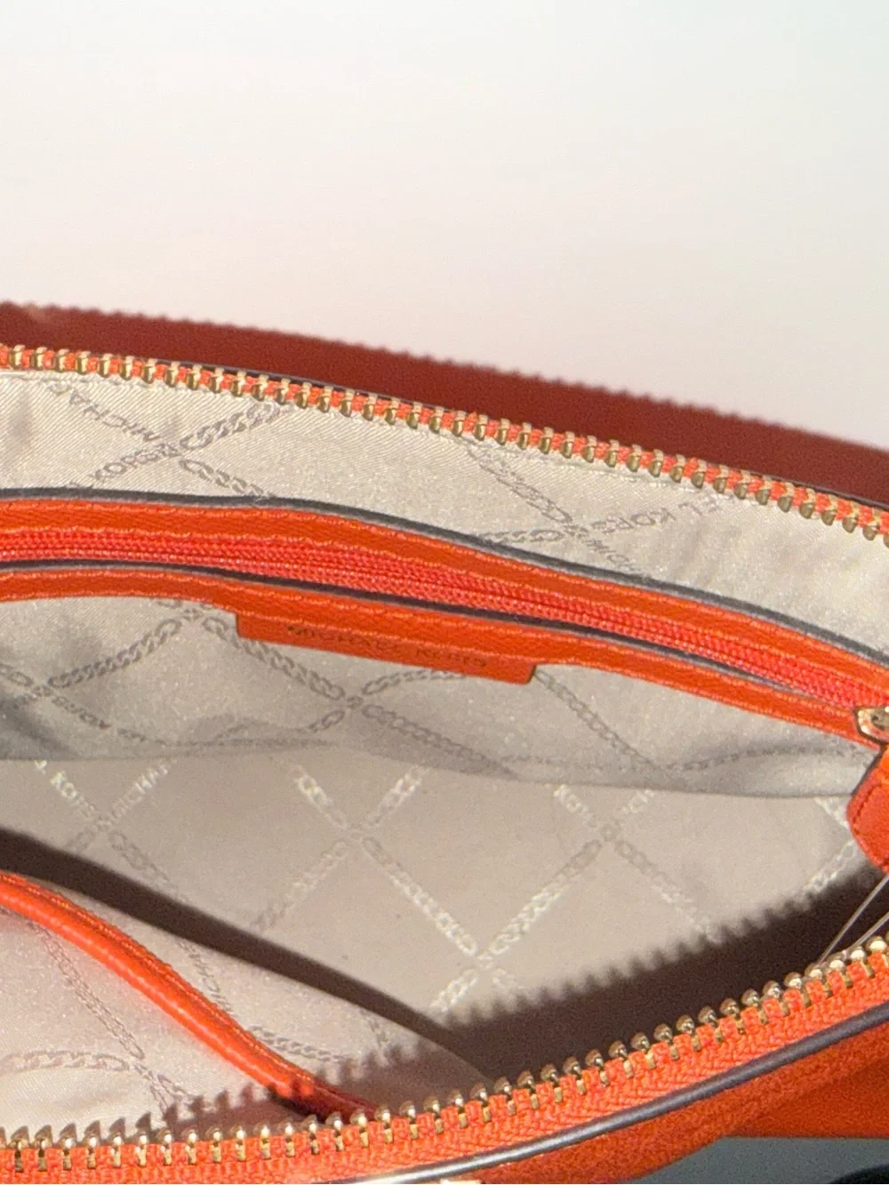 Michael Kors Tan-Orange Leather Dome Crossbody with Gold MK Logo